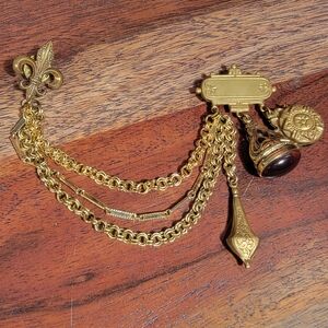Chatelaine Brooch Victorian Revival Design Gold Tone Metal